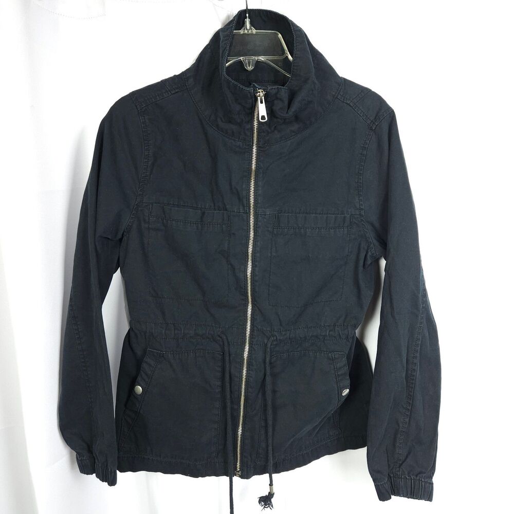 Old Navy Women Small Navy Blue Full‎ Zip Cotton Mock Neck Utility Field Jacket